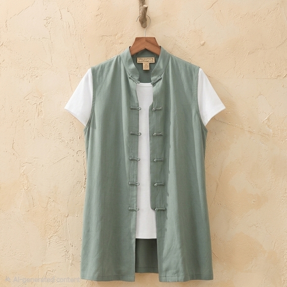 Telluride Clothing Company Tops - TELLURIDE 100% Silk Popover Vest Sleeveless Blouse Button-Up Top in Sage Green 8
